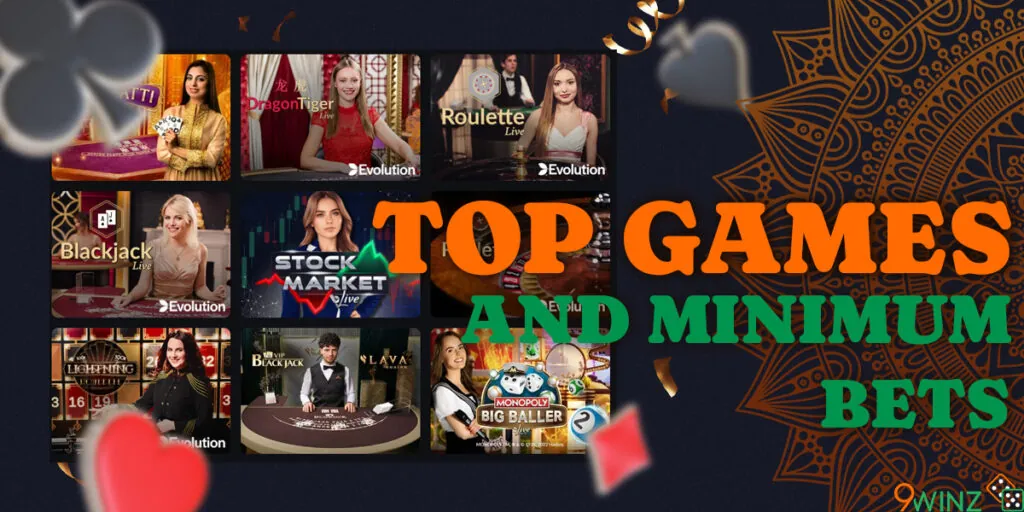 Minimum bets on the top games in the 9winz live casino section 
